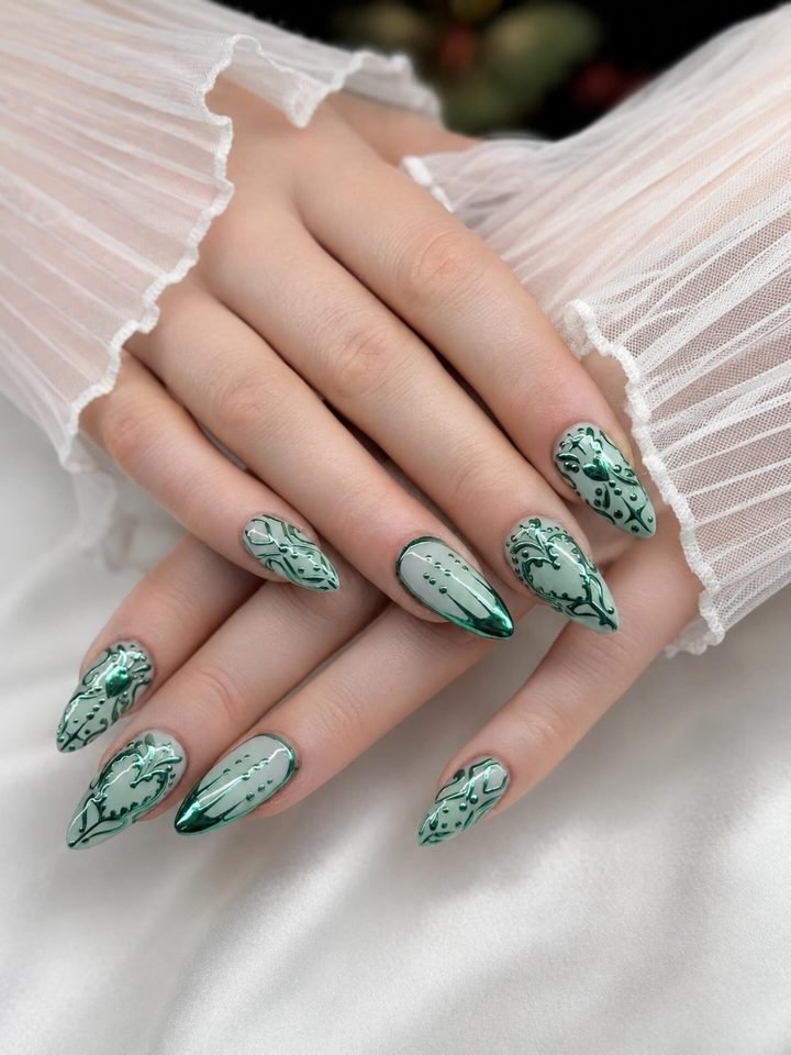 Green chrome nail art, Winchester VA